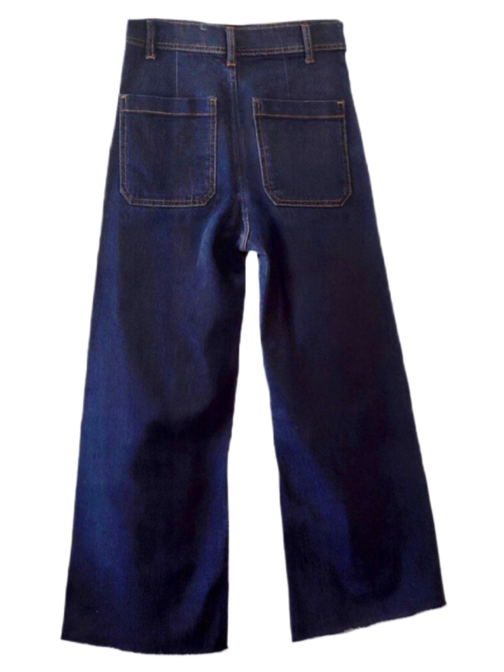 New ZARA Marine Straight Wide Leg High Waist Patch Pocket Dark Blue Jeans 4 - Picture 8 of 14